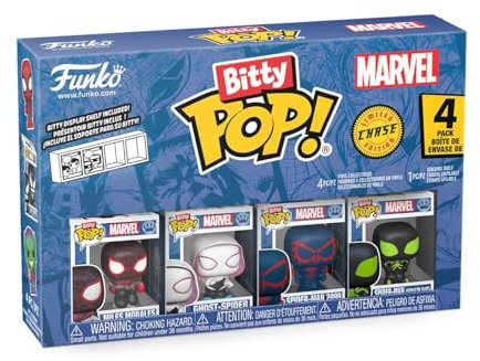 Funko Bitty Pop! Spider-Man - Miles Morales - 4 Pack - 1/6 Odds for Rare Chase Varian tand A Surprise Mystery Mini Figure - 0.9 Inch (2.2 Cm) - Marvel Comics Collectable - Gift Idea