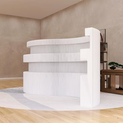 Faltbarer versenkbarer Raumteiler Papier, Raumteiler und Raumteiler, freistehend, Verschiedene Formen der Präsentation, Raumteiler mit Regalen, dekorativer Sichtschutz(500 x 220cm)