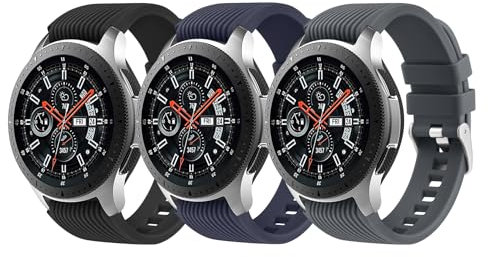 Amzpas 3 Stück Armband für Samsung Galaxy Watch 3 45mm/Huawei GT 2 46mm Damen Herren,22mm Weiche Silikon Sport Armbänder Ersatz für Samsung Gear S3 Frontier/Galaxy Watch 46mm(Schwarz/Grau/Dunkelblau)