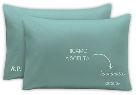 MAYRA Coppia di Federe Personalizzate | Copri Cuscino in 100% Cotone di Alta Qualità | Personalizzabili con Ricamo Nome, Iniziali, Logo, Hotel | Made in Italy | Idea Regalo (Menta, Salvia)