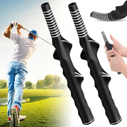 2PCS Golf Grip Trainer, Right-Handed Golf Grip Training Aid with 2 hole Sizes, Golf Swing Trainer Training Grip, Posture Correction Practice, Anti-Slip Golf Rubber Grip Training Tool for Better Swing