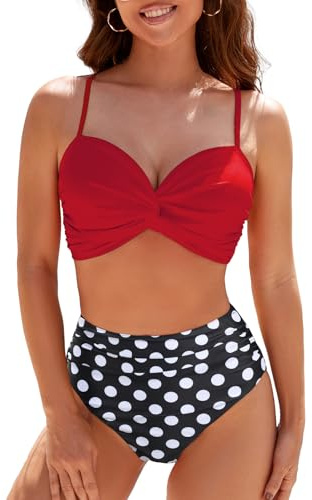 Adigaber Maillots de Bain Deux Pièces pour Femme Grande Taille Haute Bikini | Devant Torsadé,Rembourrages amovibles,Contrôle du ventre,Bretelles réglables,Respiran,Séchage rapide,Plage,Sexy, Push-up