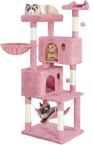 Yaheetech 163cm Cat Tree, Large Cat Tower with Condos Scratching Posts Perch Hammock, Pet Bed Furniture for Indoor Kittens, Kitty, Pink