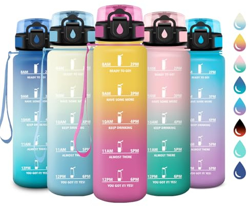 Gourde Sport 1L, Gourde avec Filtre, sans BPA, Bouteille d'eau de Motivation avec Marqueur de Temps, Étanche et Réutilisable, Bouteille Réutilisable pour l'école, Sport, Bureau, Yoga, Camping