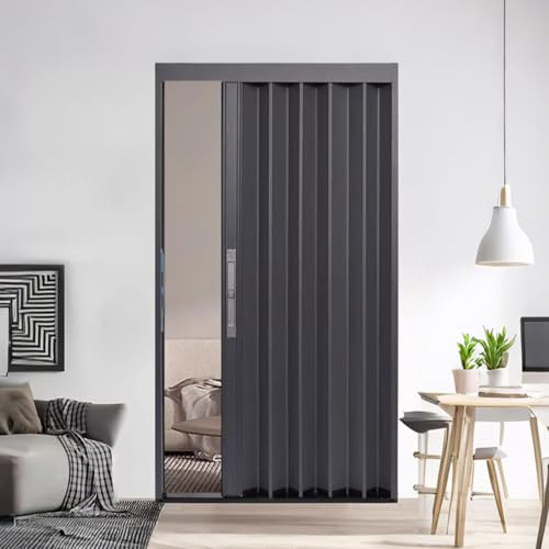 yurstcggh Puerta Acordeón con Cerradura,Puerta Acordeón Interior,Gris/blanco,para Divisor De Ambientes De Entrada De Exterior,Puertas Temporal 90×198.1cm