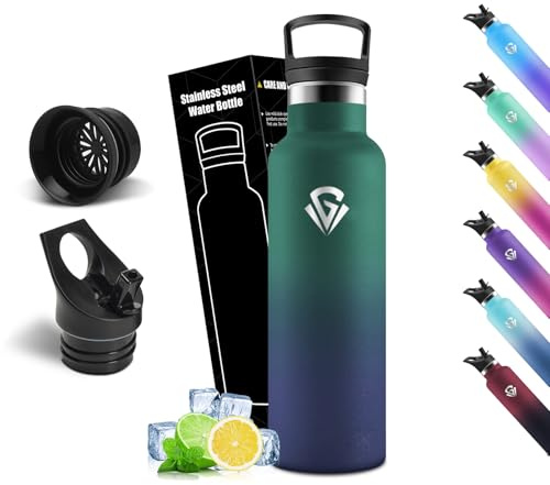 Mulbijeo Gourde Isotherme 500 ML, Gourde INOX avec Paille, Réutilisable, Bouteille d'eau sans BPA, Anti-Fuite, Isolation sous Vide en Acier Inoxydable à Double Paroi, pour Enfants, Adultes, Sport