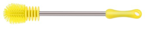 HOMSFOU Brosse à Biberon en Silicone Jaune Long Manche Ergonomique, Brosse Rotative Multifonction Antidérapante pour Nettoyage des Bouteilles de Lait et Gourdes