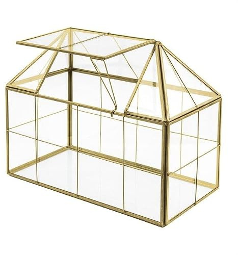 Generico Terrario Piante, Mini Serra in Vetro e Rame, 24x13x20 cm, Piantine Grasse e Muschi, Vaso Ecosistema, color Oro