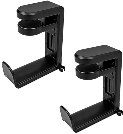 CQZYSM 2 Pièces Support de Casque avec Crochet Pivotant 360° sous Bureau, Support Casque Gamer avec Pince Réglable 10-40 mm, Porte Casque Gaming avec Clip Câble, pour Bureau et Accessoires Gaming