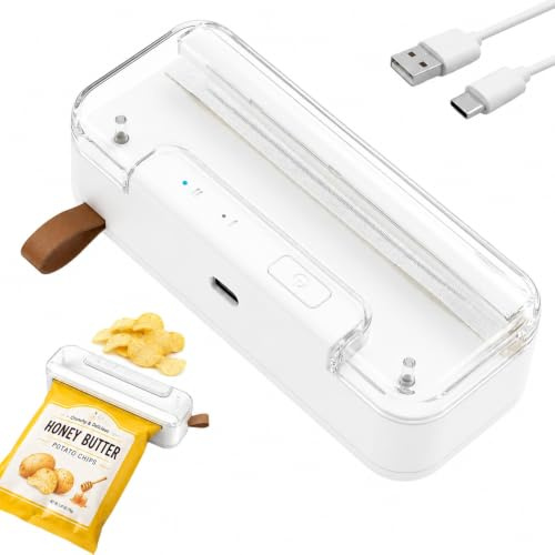 Mini sigillatrice per sacchetti portatile 2 in 1 con taglierina, sigillatore termico per sacchetti ricaricabile usb, sigilla sacchetti per alimenti snack plastica, base magnetica
