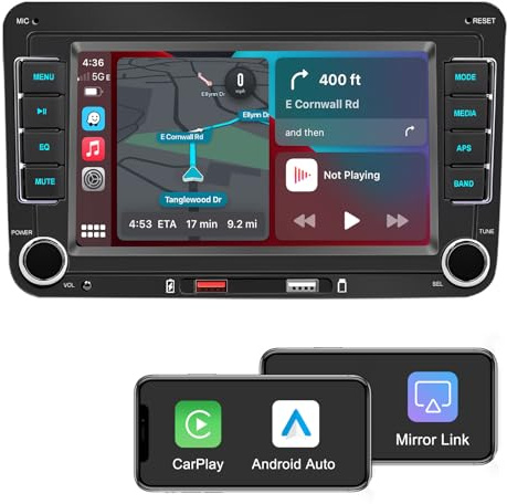 Autoradio pour VW Golf 5 6 Passat Tiguan Jetta Touran Polo Caddy, Écran Tactile 7 Pouces avec Apple CarPlay et Android Auto sans Fil, Radio Voiture Bluetooth, FM/AM RDS, Mirror Link et Canbus