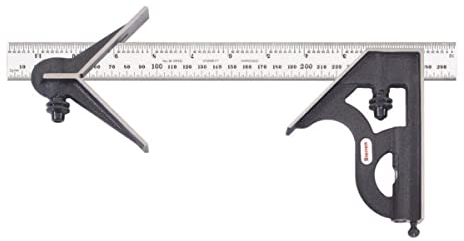 Starrett 11MEHC-300 Gusseisen-Vierkant- und Mittelköpfe mit normaler Klingen-Kombinationswinkel, schwarzes Falten-Finish, 300 mm Größe
