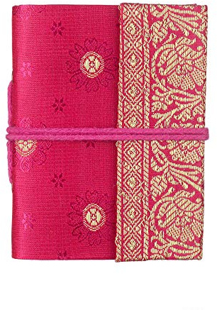 Handmade Sari Notebook | Mini 8 x 10.5cm | Cerise Pink | Unlined Recycled Paper | Pocket Notebook and Diary | Indian Stationery Gift