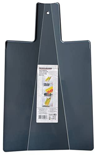 Fackelmann Tagliere Multifunzione con Manico e Bordi Pieghevoli 38x21,5cm per Raccogliere con facilità il Cibo una volta tagliato, in Plastica Alimentare Rigida, Colore Grigio Foro per appenderlo