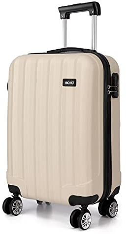 Kono Hartschale Trolley Koffer 4 Rollen Reisekoffer Gepäck (Beige, M)