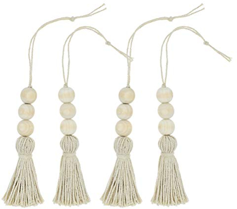 BESPORTBLE 4 stücke Quaste Holzperlen Ornamente Baumwolle Linie Natürliche Baumwolle String Holzperle Schrank Türgriff Dekoration für Zuhause