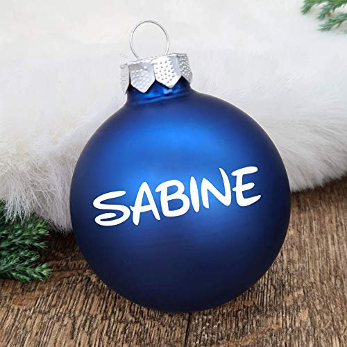 Personalisierte blaue Weihnachtskugel mit Namen in Silber | echtes mundgeblasenes Glas (Blau, Kinder)