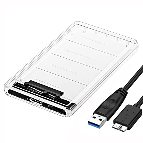 JeoPoom USB 3.0 Festplattengehäuse 2.5 Zoll, Externes festplatten Gehäuse für HDD SSD SATA I/II/III, mit 40cm USB 3.0 Kabel, Werkzeugfreie Montage(Transparent)