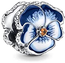 MariaFonte Charm Nouveau 2024 Compatible Toutes Marques Pensée Rose Bleu Love Anniversaire Voyage Porte-Bonheur Pendentifs Argent 925 Offres Originales Amitié Maman Perle Coeur Famille Noël (Bleu)