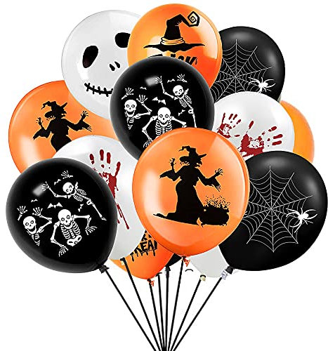 DOJoykey Halloween-Party-Dekorationsballons, 30 Stück 12-Zoll-Latex-Luftballons bedruckt mit 6 verschiedenen Halloween-Mustern für die Heimparty-Dekoration