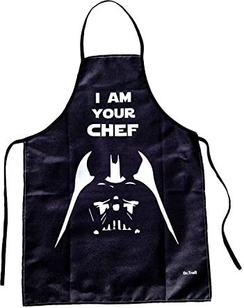 Dr. Troll Delantal Fan Art Vader y la Frase I Am Your Chef, Color Blanco y Negro