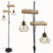 Osasy Lampadaire Industriel sur Pied, 2 Lumières avec Abat-jour Géométrique Doré, Support en Bois Naturel et Métal Noir, Éclairage pour Salon(sans ampoule)