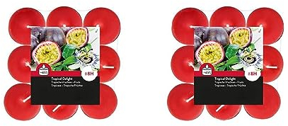 Teelichter Duft 2x18 Stück (36 Teelichter) - Brenndauer: 8 Std., Rußfrei - für Windlicht, Teelicht-Glas, Kerzenständer - Weihnachten, Geschenk, Deko, Hochzeit, Gastro (Rot - Duft: Tropische Früchte)