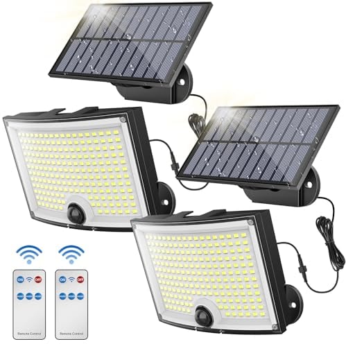 Ortiny Luz Solar Exterior 【202 LED | 3 Modos | IP65 | 2 Paquete】 Focos Exterior Solares | Focos led exterior solares | Lamparas Exterior para Jardín | con Sensor de Movimiento Garajes Luces de Jardin