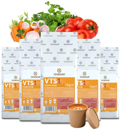 VENESSA VTS 1 Tomaten Creme Suppe 5 x 1kg - Fruchtig Tomatencreme Suppe - Mediterrane Suppenpulver für Feine Cremesuppe - Automatensuppe - Vorratspackung für alle Vending Automaten
