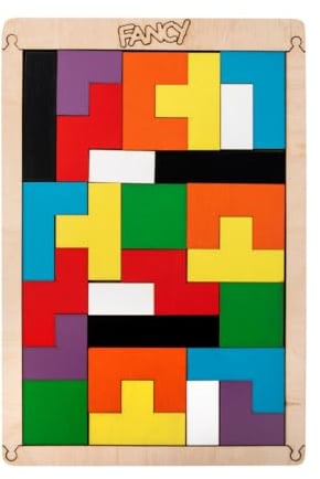 FANCY Tetris en Bois Jeu Tangram pour Enfant 15 x 22 cm - Casse-tête Montessori en Bois Jouet Tetris Puzzle Géométrique Activité pour Les Adultes et Enfants de 3 4 5 6 7 8 9 10 Ans