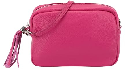 SH Leder Echtleder Umhängetasche kleine Tasche Abendtasche Clutch Crossbody Bag Messenger Handtasche mit Reißverschluss 18x13cm Tina G296 (Pink)