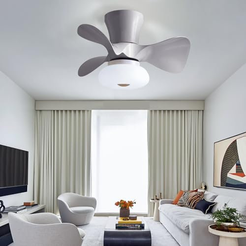 AQLEDY Ceiling Fan Light Led Dimmable Quiet Ceiling Fans with Lights and Remote 6 Speed Reversible Modern Fan Light with Timing Flush Mount Fan Ceiling Lights for Living Room Bedroom Kids Room-Grey