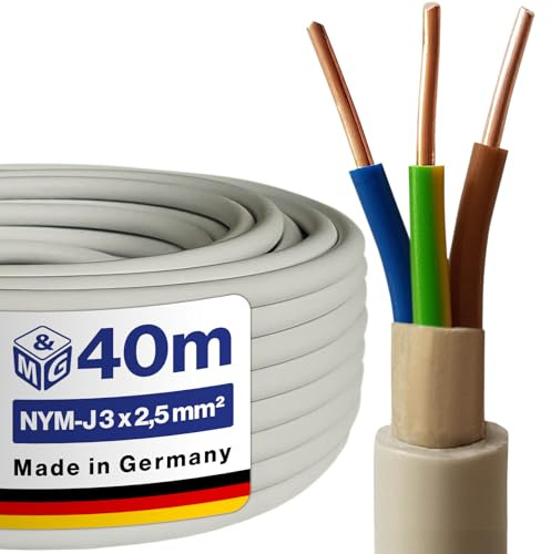 M&G Techno NYM-J 3x2,5 mm² Mantelleitung, 40m Feuchtraum Elektrokabel Grau