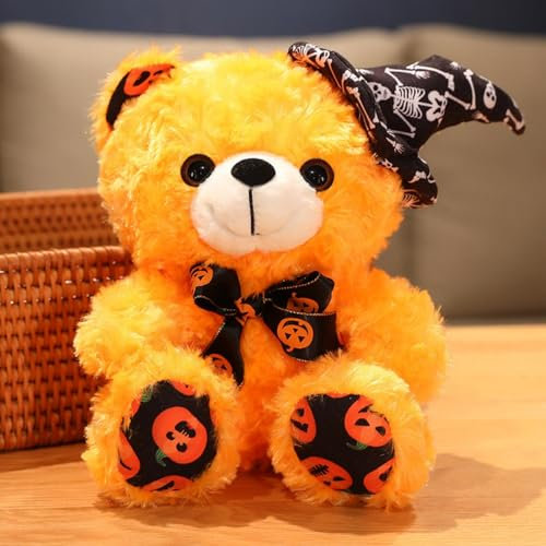 Viusneun Kuscheltier, Halloween Teddybär mit Kürbis Plüschtier Süßes Stofftier Kuscheltiere zum Kuscheln & Spielen für Mädchen Jungen (Orange,28 cm)