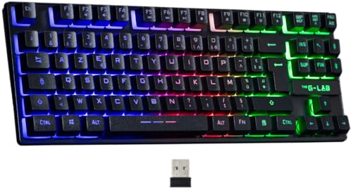 The G-Lab Keyz Caesium TKL WL Kabellose Gaming-Tastatur, kompakte Gamer-Tastatur ohne Nummerntastatur, spanisches Layout, RGB-Bluetooth-Tastatur, Lange Akkulaufzeit für PC/PS4/PS5