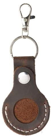 CABEKA Handmade Leather Keychain Holder compatible with Apple AirTag – Genuine Crazy Horse Leather, Handcrafted Protective Case with Metal Ring & Hook, Perfect for Bag, Pet Collar, Luggage (Tan)