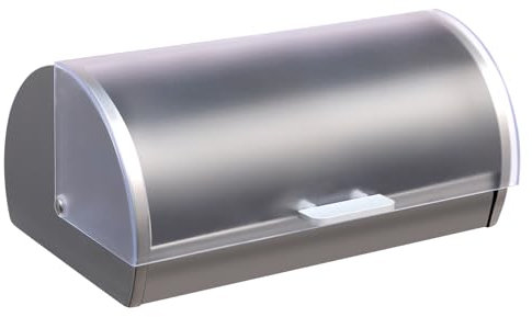 HollyHOME Brotkasten aus Metall mit mattiertem Rolldeckel aus Kunststoff, Brotbox für die Küchenarbeitsplatte, Visualisierung von Brotaufbewahrung, Brothalter, Silber