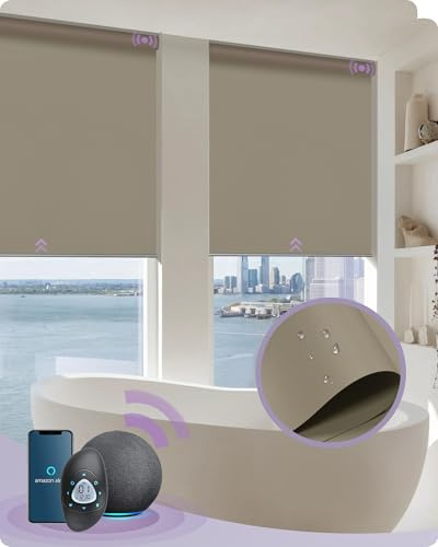 Graywind Elektrische Rollo Innen Kompatibel mit Alexa, Wasserdicht Smart Verdunklungsrollo nach Maß, Motorisierte Rollo mit Fernbedienung, Elektrische Jalousien, Kaffee
