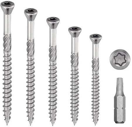 Vis de terrasse INOX A2 : 4x40 mm tête fraisée réduite TORX Ø 4 x 40mm | Vis à bois 40 mm terrasses/planches/bardages | Acier Inoxydable A2 (V2A/304) | 1 embout inclus : LOT DE 50 Pcs - ProRaje