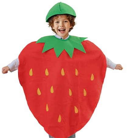 SAIIURV Costume Fraise Enfant, Deguisement Fraise Costume Enfant Garçon Fille, Deguisement Fruit Amusant pour Cosplay Carnaval Halloween (Rouge)