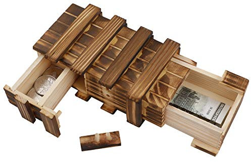 GSrenyu Puzzle Box Wooden Secret Puzzle Box, Brain Teasers Box Mystery Gift Box with 2 Large Secret Compartments for Money Gifts Vouchers Jewellery Birthday Gift