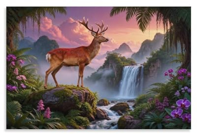 EMYXPAQM Leinwandbilder Mit Elch Wandbild Auf Leinwand Mountain Wasserfall Modern Deko Zimmer Für Wohnzimmer Geschenk 16x24inch(40x60cm)