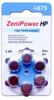 ZeniPower Cochlear Implant Batteries Size A675P