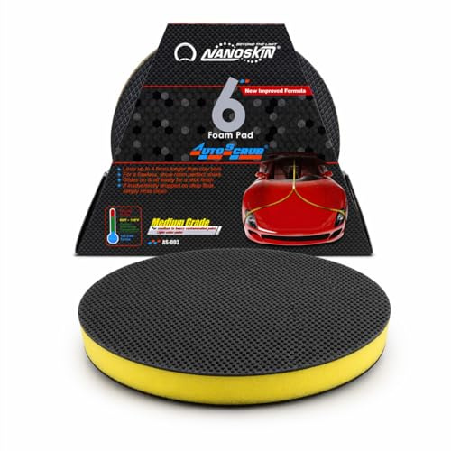 Nanoskin (AS-003) AutoScrub 6 Medium Grade Foam Pad for DA Polisher | Clay Bar Alternative, Removes Embedded Contaminants, For Paint Glass Plastic and Metal, Before Wax