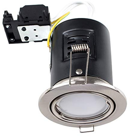 MiniSun | Fire Rated Brushed Chrome Tiltable GU10 Recessed Ceiling Downlight | Ceiling Spots, Home Décor & Improvement Essential | Mains Wired