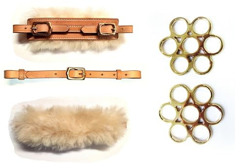 PS Pferdeartikel Set Gebisslose Zäumung Flower Messing - Gold - Echt Schaffell Farbe Natur mit goldenem Beschlag