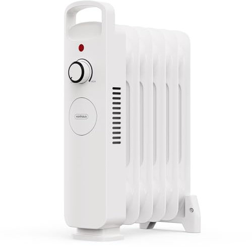 VonHaus Oil Filled Radiator 6 Fin – Oil Heater Portable Electric Free Standing 800W for Home, Office, Any Room – Adjustable Thermostat, Carry Handle, Lightweight, 1.5m Power Cable – 2 Year Warranty