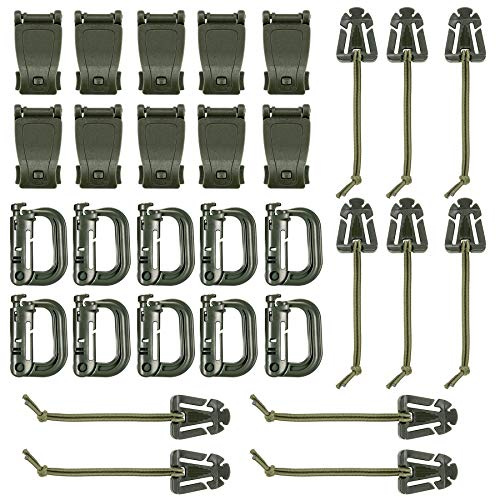 BOOSTEADY Kit mit 30 Aufsätzen für Molle Beutel Taktische Rucksack Weste Gürtel,D-Ring Grimloc Locking,Web Dominator Elastische Schnüre,Riemen Management Tool Schnalle