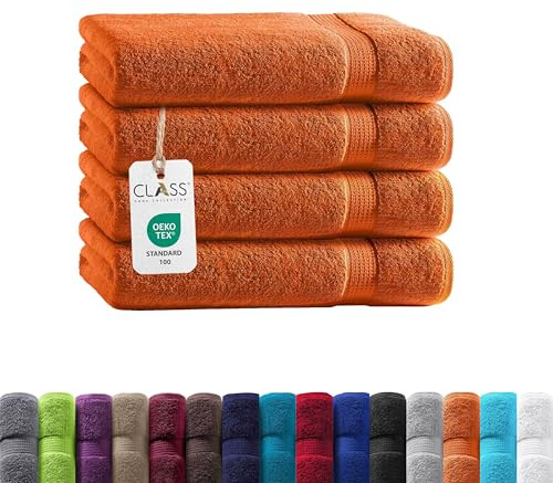 Class Home Collection Frottee Gästetücher 30x50 cm – 4er Set Gästetuch – Besonders weiche & saugfähige Gästetücher aus 100% Baumwolle mit Aufhänger – Terra