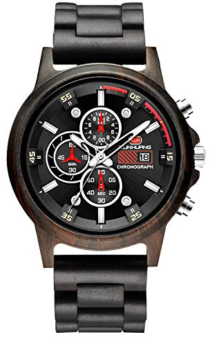 rorios Herren Holz-Armbanduhr Männer Analoge Quarz Holz Armbanduhren mit Kalender und Stoppuhrfunktion Mode Herren Holzuhren